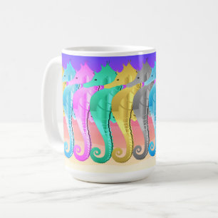 Caneca De Café Cavalos-marinhos aqua/rosa/azul/ouro/prata náutico