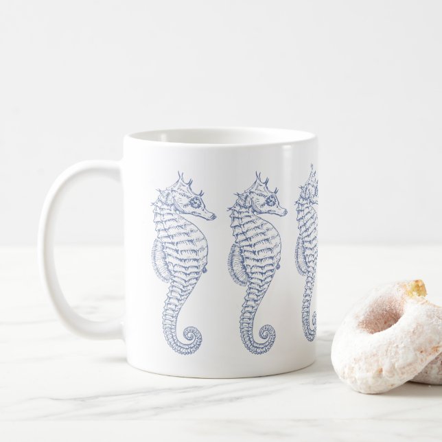 Caneca De Café Cavalos-marinhos Cinzas azuis (Com Donut)