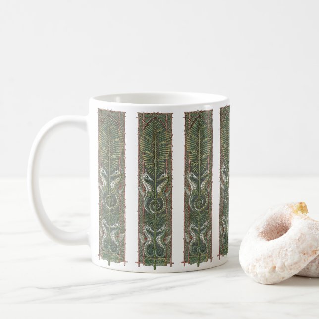 Caneca De Café Cavalos-marinhos e Algas Marinhas, Arte Nova Antig (Com Donut)
