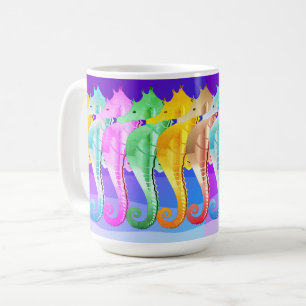 Caneca De Café Cavalos-marinhos náuticos aqua/rosa/azul/ouro/prat
