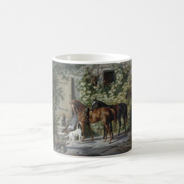 Caneca De Café Cavalos no Porch (por Albrecht Adam) (Centro)