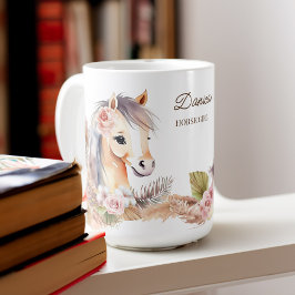 Caneca De Café Cavalos pony temed presentes beige flores de caval
