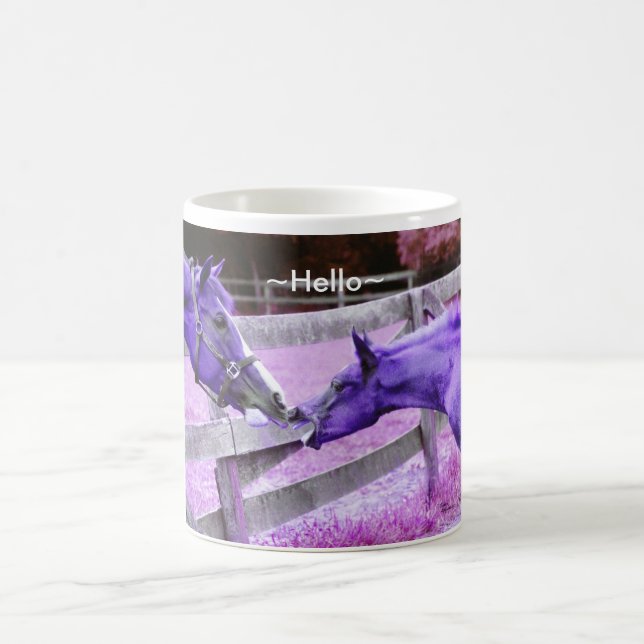 Caneca De Café Cavalos Roxos dizem Alô Mug (Centro)