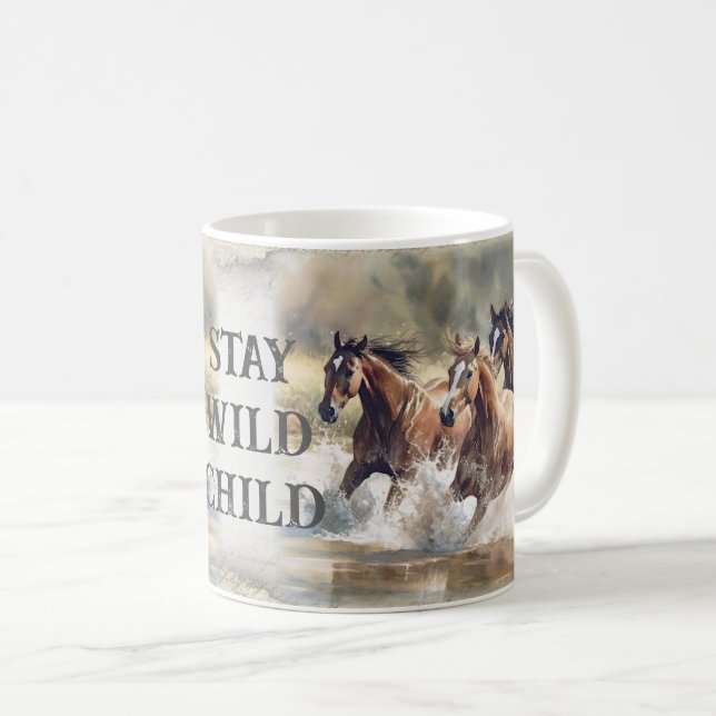 Caneca De Café Cavalos Selvagens Aquarela (Frente Esquerda)