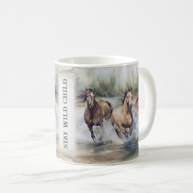 Caneca De Café Cavalos Selvagens Aquarela (Frente Esquerda)