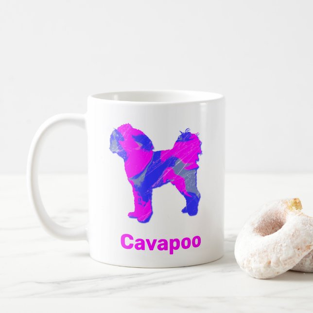 Caneca De Café Cavapoo Crazy Hot Pink e Blue Coffee Mug (Com Donut)
