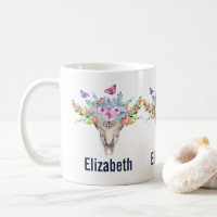 Caveira Animal Boho com Borboletas e Flores