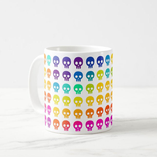 Caneca De Café Caveira Arco-íris Divertida (Frente Esquerda)