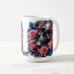 Caneca De Café Caveira com Rosas e Bluebird