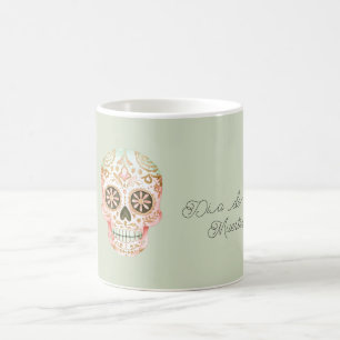 Caneca De Café Caveira de Açúcar Verde Rosa Dia de los Muertos