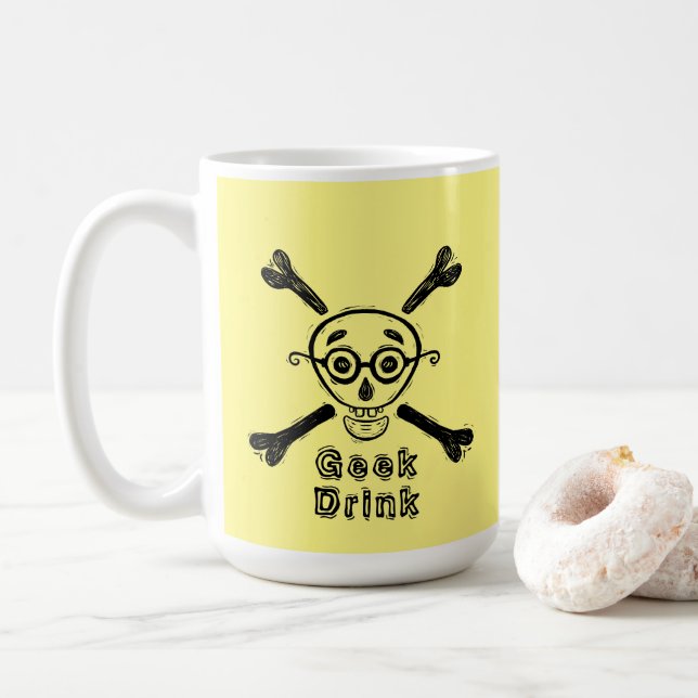 Caneca De Café Caveira do geek com óculos personalizados (Com Donut)