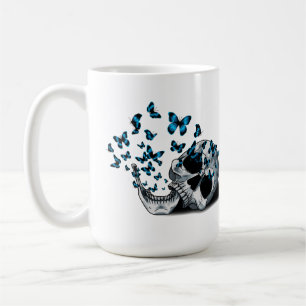 Caneca De Café Caveira e borboletas azuis