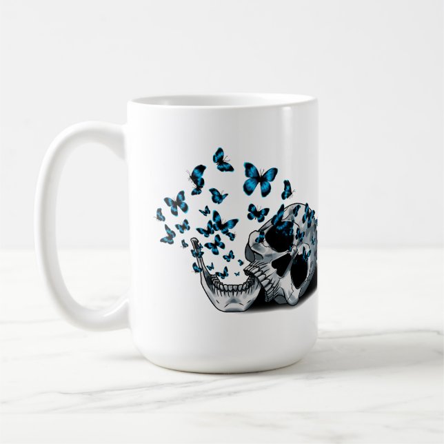 Caneca De Café Caveira e borboletas azuis (Esquerda)