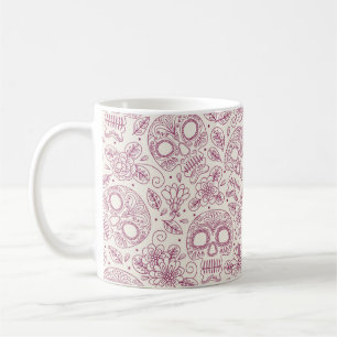 Caneca De Café Caveira e Flores. Um Fundo Ininterrupto. da mexica