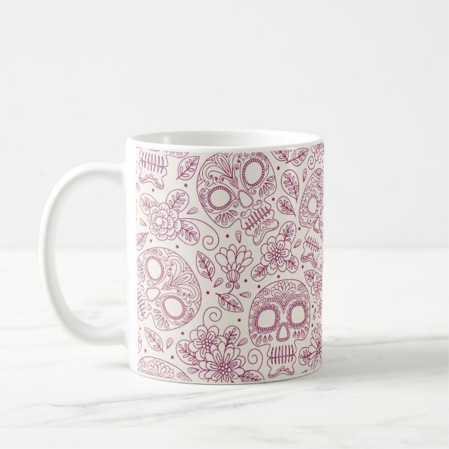 Caneca De Café Caveira e Flores. Um Fundo Ininterrupto. da mexica (Esquerda)
