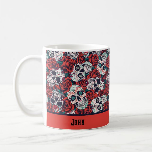 Caneca De Café Caveira e Rosas (Esquerda)
