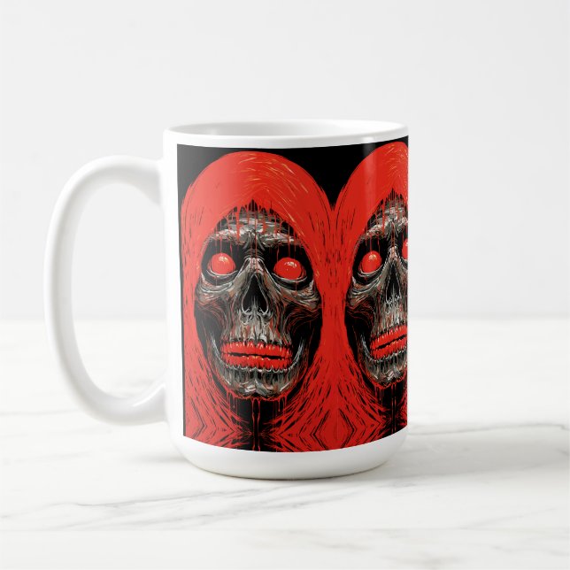 Caneca De Café Caveira Encapuzada em Desenho Vermelho Fogo (Esquerda)