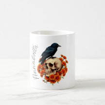 Caveira Floral e Nome Personalizado com Corvo