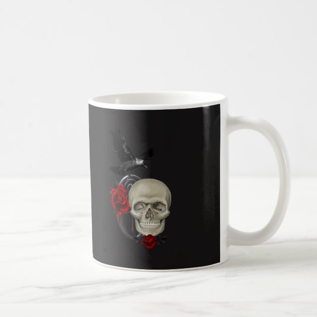 Caneca De Café Caveira Gótica com Rosa e Raven (Direita)