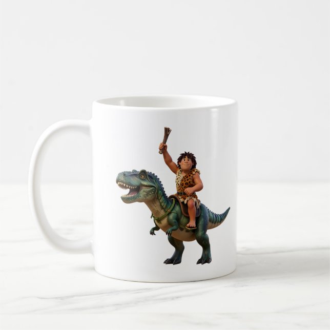 Caneca De Café Caveman Riding Dinosaur Cartoon Image (Esquerda)