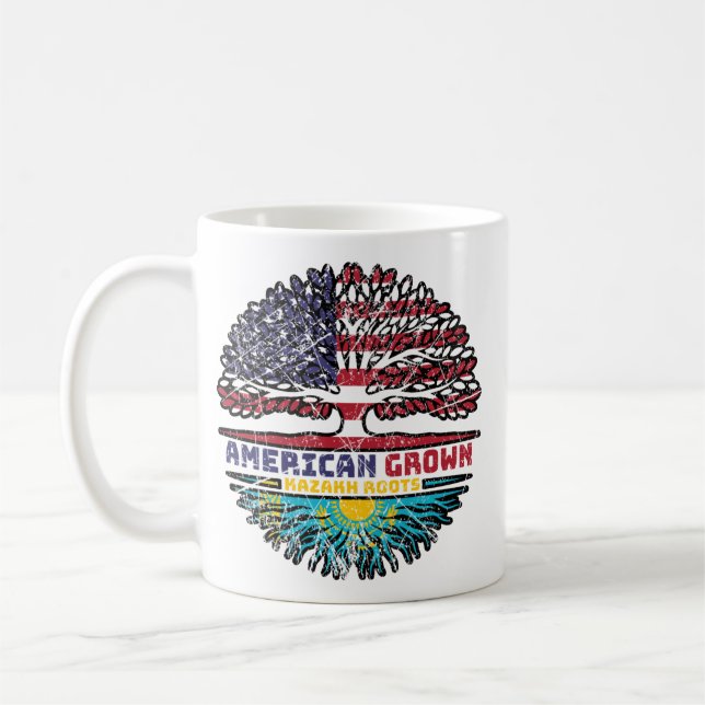 Caneca De Café Cazaquistão Kazakh American Tree Roots Flag (Esquerda)