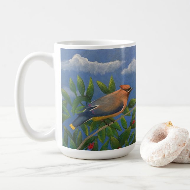 Caneca De Café Cedar Waxwing bird (Com Donut)