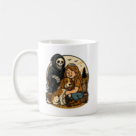 Caneca De Café Ceifeiro Sinistro Assustador com Arte de Menina e