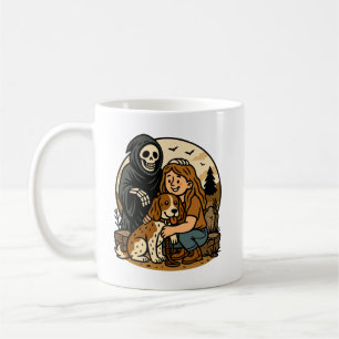 Caneca De Café Ceifeiro Sinistro Assustador com Arte de Menina e 