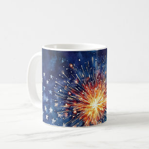 Caneca De Café Celebração da América. Estrelas e fogos de artifíc