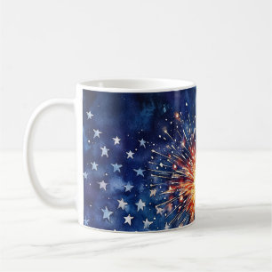 Caneca De Café Celebração da América. Estrelas e fogos de artifíc