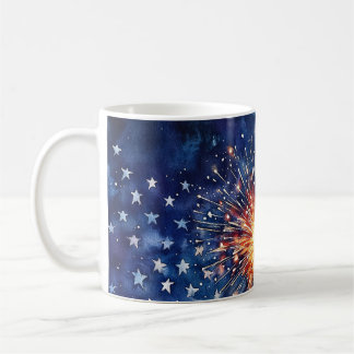 Caneca De Café Celebração da América. Estrelas e fogos de artifíc