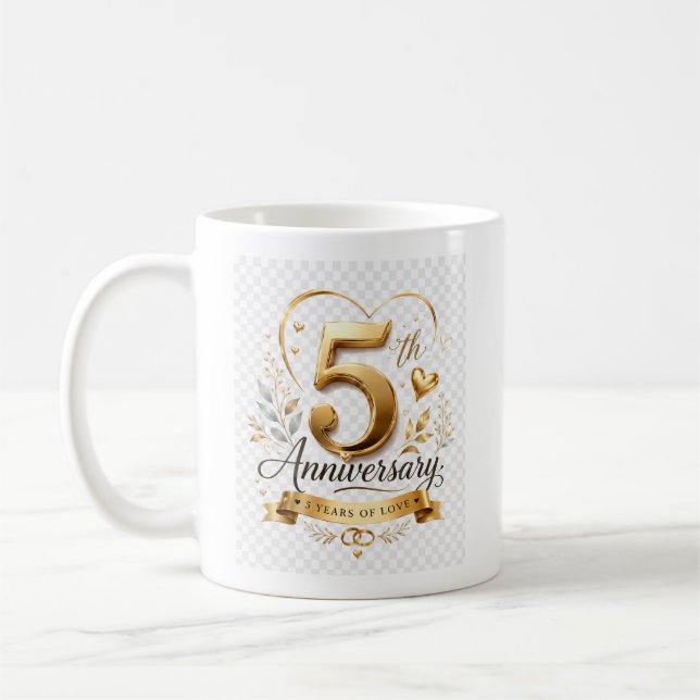 Caneca De Café Celebração de 5º Aniversário com Design Elegante a (Esquerda)