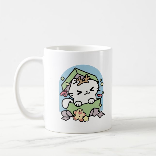 Caneca De Café Celebração de Natal com Gato de Tempo Puro (Esquerda)