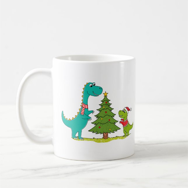 Caneca De Café Celebração de Natal dos Dinossauros (Esquerda)