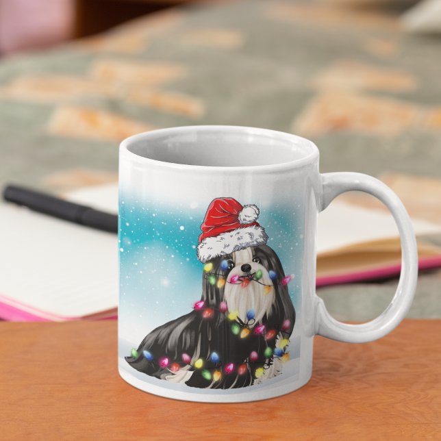 Caneca De Café Celebração de Natal Santa Claus Shih tzu Pet Dog (Criador carregado)
