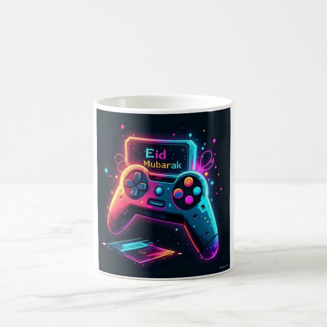 Caneca De Café Celebração de Neon Gamer Eid Mubarak (Centro)