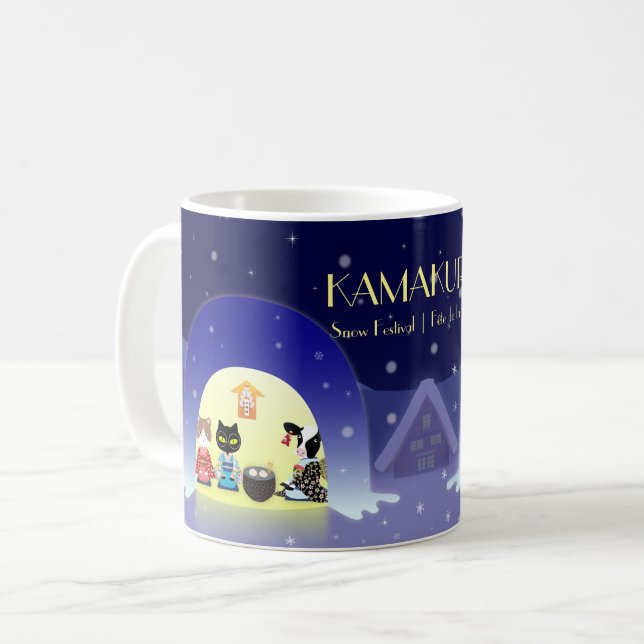 Caneca De Café Celebração de Neve de Edo-Neko (Frente Esquerda)