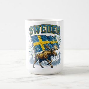 Caneca De Café Celebração de Rena Patriótica da Bandeira da Suéci