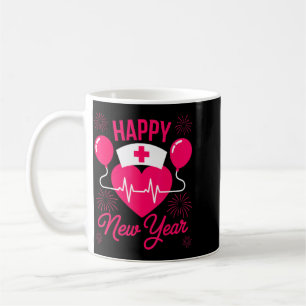 Caneca De Café Celebração do Ano Novo Enfermeira Batimento Cardía