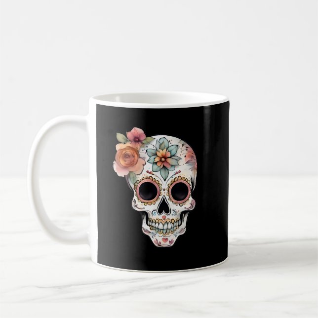 Caneca De Café Celebração do Crânio de Açúcar Floral (Esquerda)