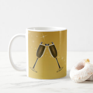 Caneca De Café Celebração dos vidros de Champagne no ouro