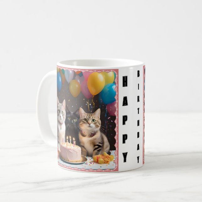 Caneca De Café Celebração Pura: Festa de aniversário de Gato, (Frente Esquerda)