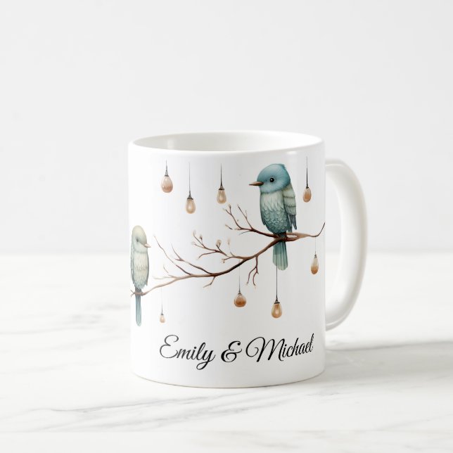 Caneca De Café Celebração Rustic Woodland Love Birds (Frente Esquerda)