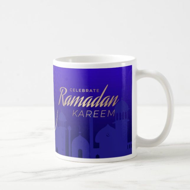 Caneca De Café Celebrar Ramadan Kareem Dourado Padrão Azul (Direita)
