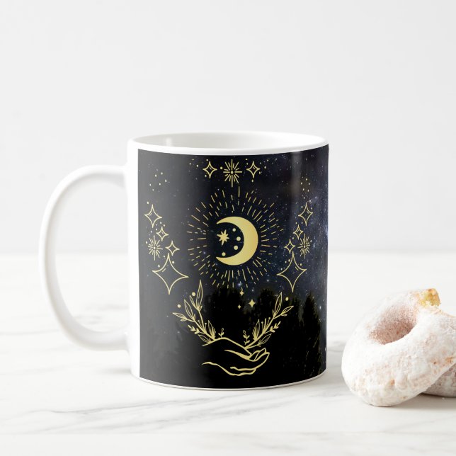 Caneca De Café Celestial art Moon and Stars (Com Donut)
