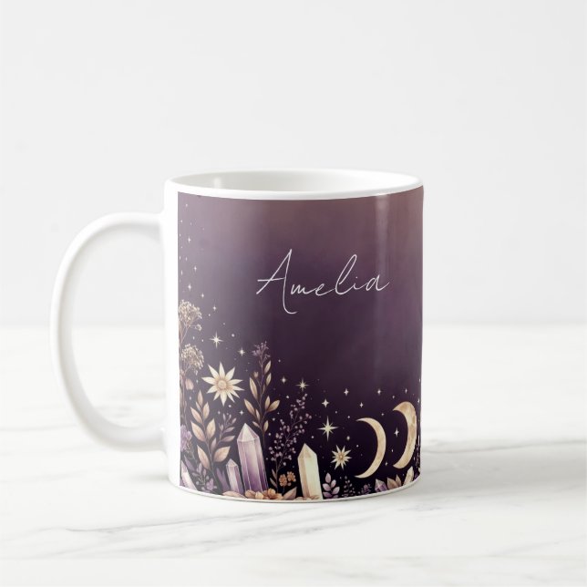 Caneca De Café Celestial Moon Phases Crystal Botanical Name Mug (Esquerda)