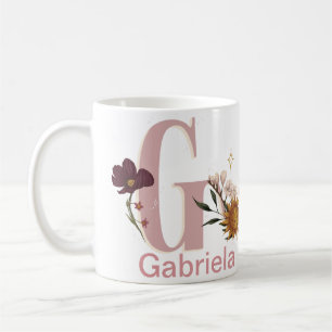 Caneca De Café Celestial Nome Personalizado Floral Carta G Monogr
