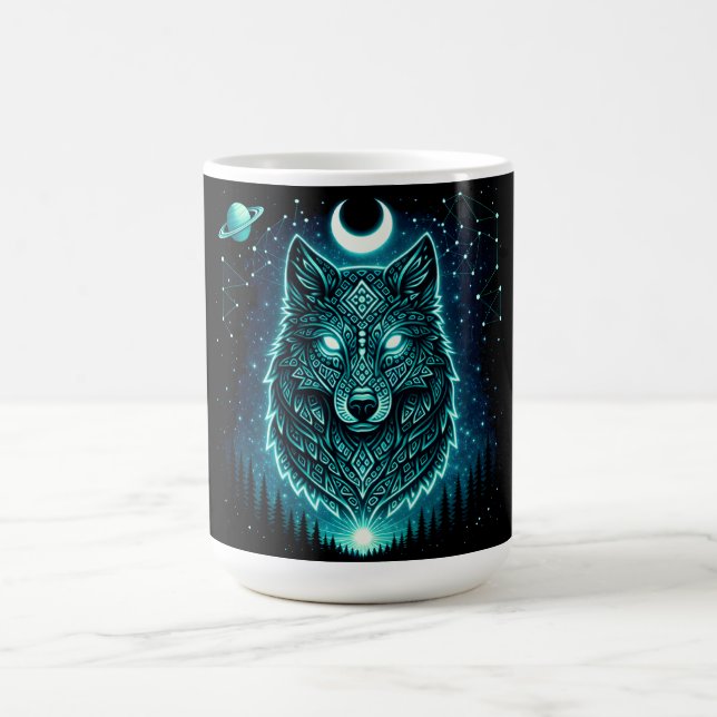 Caneca De Café Celestial Wolf – Cosmic Howl Wildlife Galaxy (Centro)