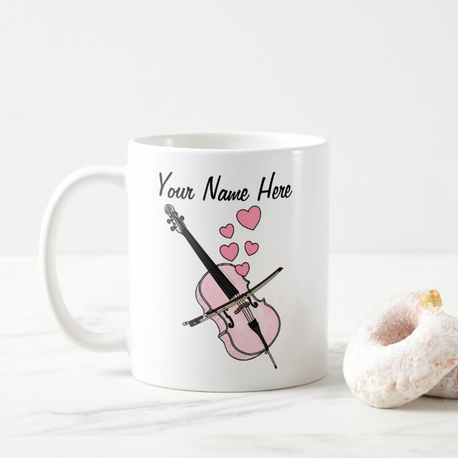 Caneca De Café Cello Custom Wedding Mug Cellist Músico Presente (Com Donut)