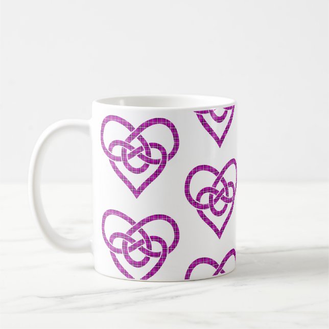 Caneca De Café Celtic Knot Heart Shape Plaid Pink Purple (Esquerda)